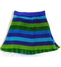 Mini Skirt For Girl Kids, Accordian Polyester, Pleated Striped, Cape Dress Skirt, Mix Color Blue & Green, Horizontal Striped Design, Children Wear, 100% Polyester, Ages: (2 To 3 Years), (4 To 5 Years}